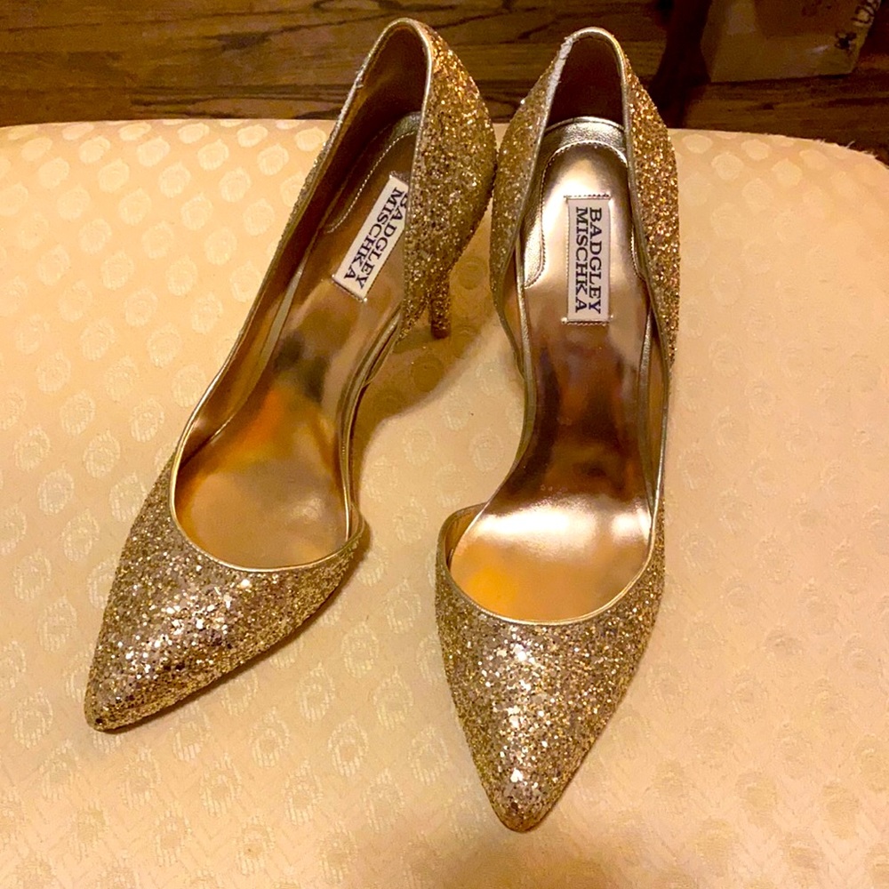 Badgley Mischka sparkly gold heels